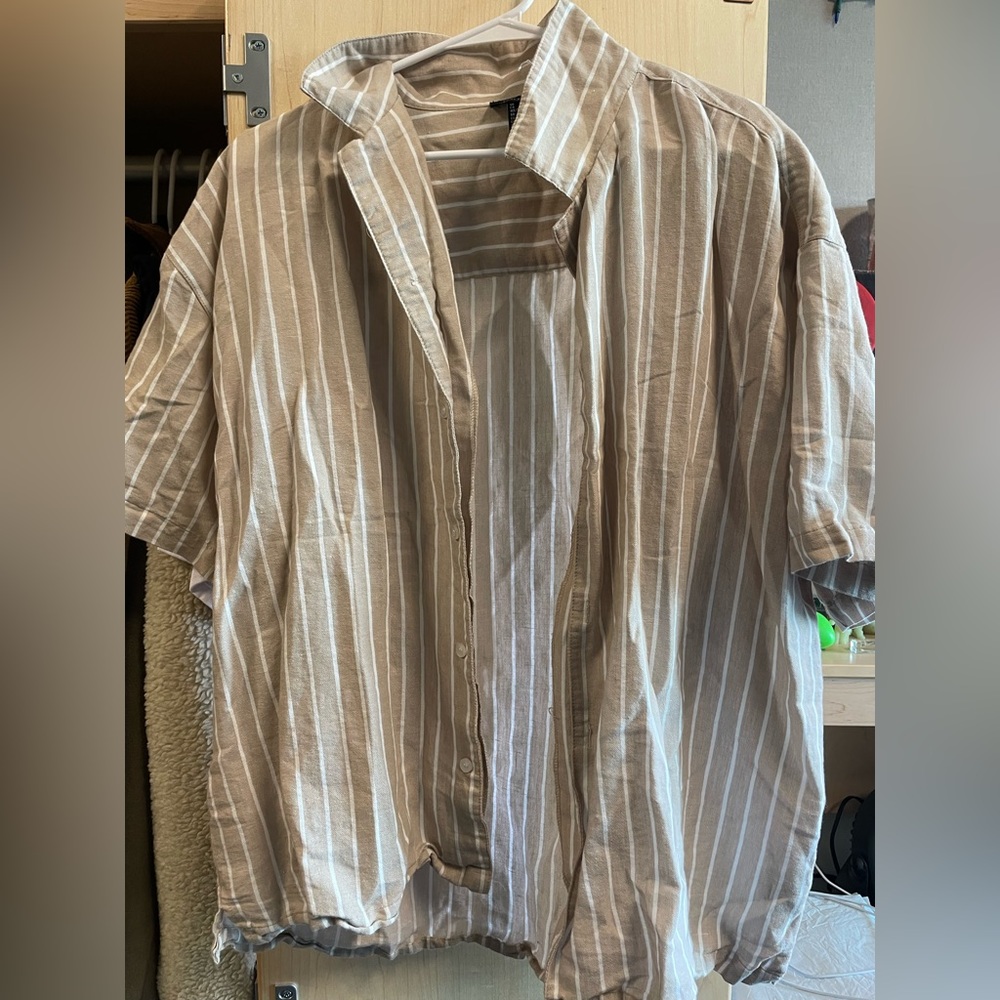 Forever 21 Tan Button-up w/ White Stripes (XL)